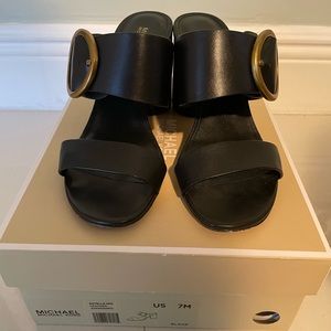 Michael Kors Estelle block mid hill black sandals size 7